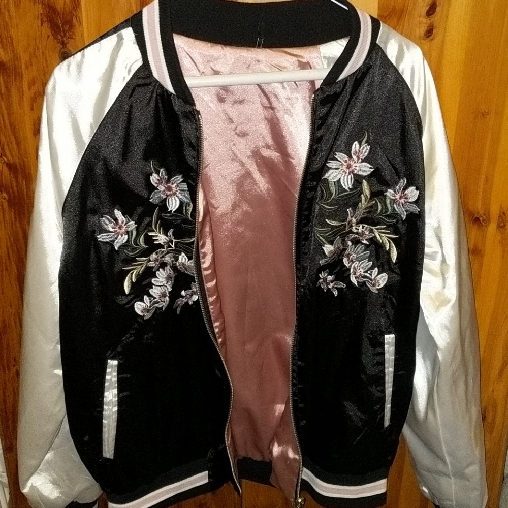Reversible silk bomber jacket
